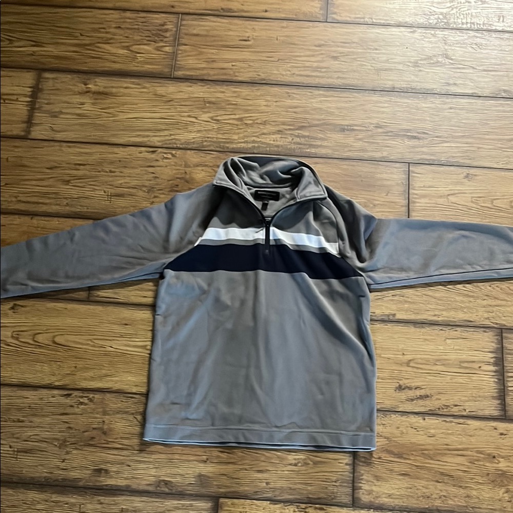Banana Republic Gray and Navy Zip-Up Sweater